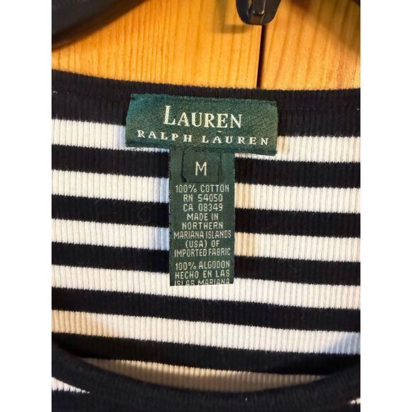 Lauren Ralph Lauren Women’s 3/4 Sleeve Back White Striped Shirt Size Medium (712 - Picture 5 of 6